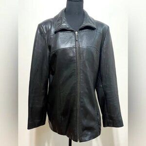 Kenneth Cole Reaction‎ Y2K Moto 100% Leather Zip Up Jacket in Black Sz Medium